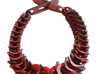 AW15-RBLU RED   Zi Leather Necklace Red patent leather necklace featuring black accented edges.
